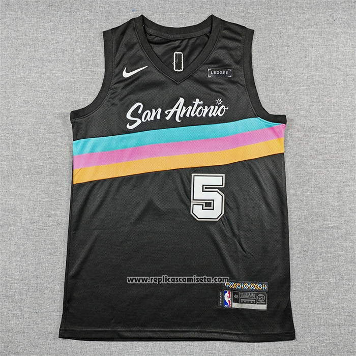 Camiseta San Antonio Spurs Stephon Castle NO 5 Ciudad 2025-26 Negro